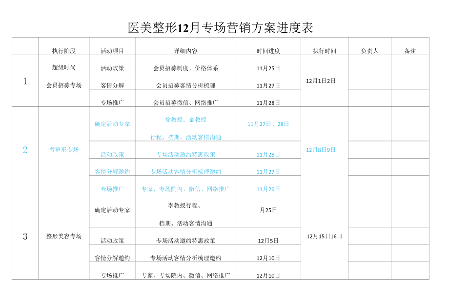 医美整形12月专场营销方案进度表.docx_第1页