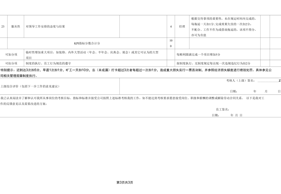 行政人事助理岗位月度KPI绩效考核表.docx_第3页