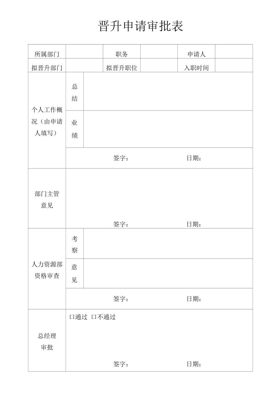 公司员工晋升申请审批表.docx_第1页