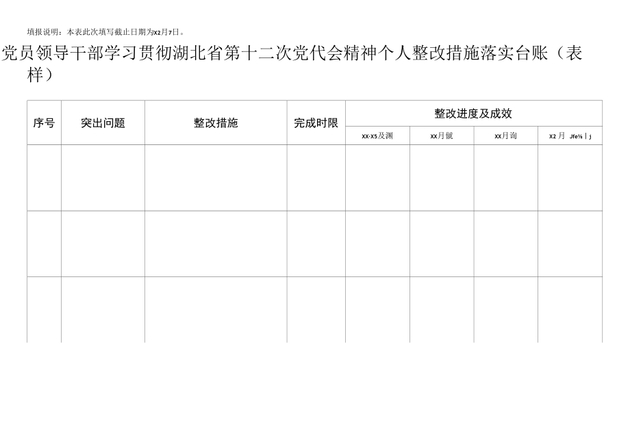 领导班子学习贯彻湖北省第十二次党代会精神整改措施落实台账（表样）.docx_第2页