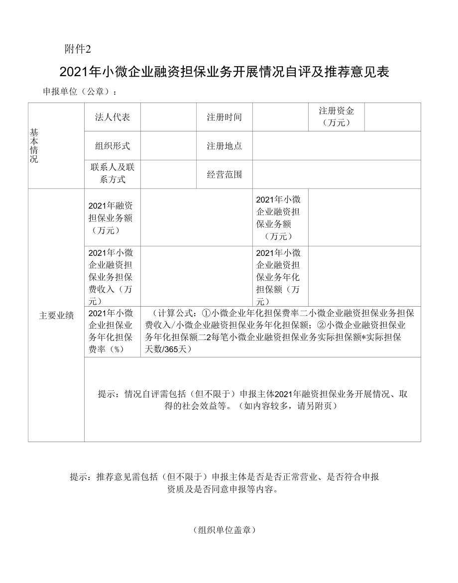 江西2021年小微企业融资担保业务开展情况自评及推荐意见表、明细表、承诺书（样本）.docx_第2页