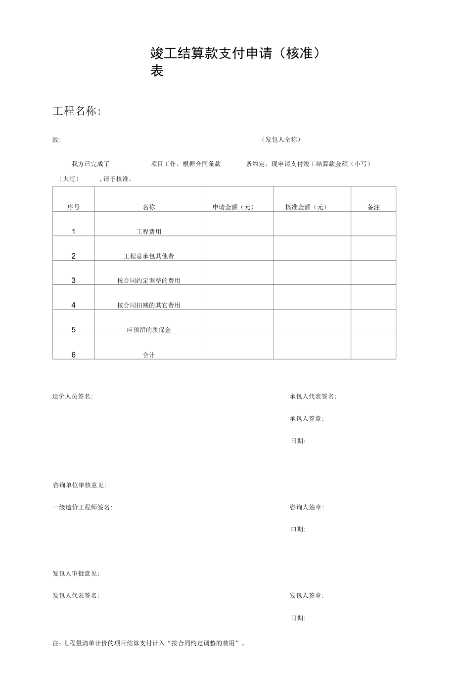 竣工结算款支付申请(核准)表.docx_第1页