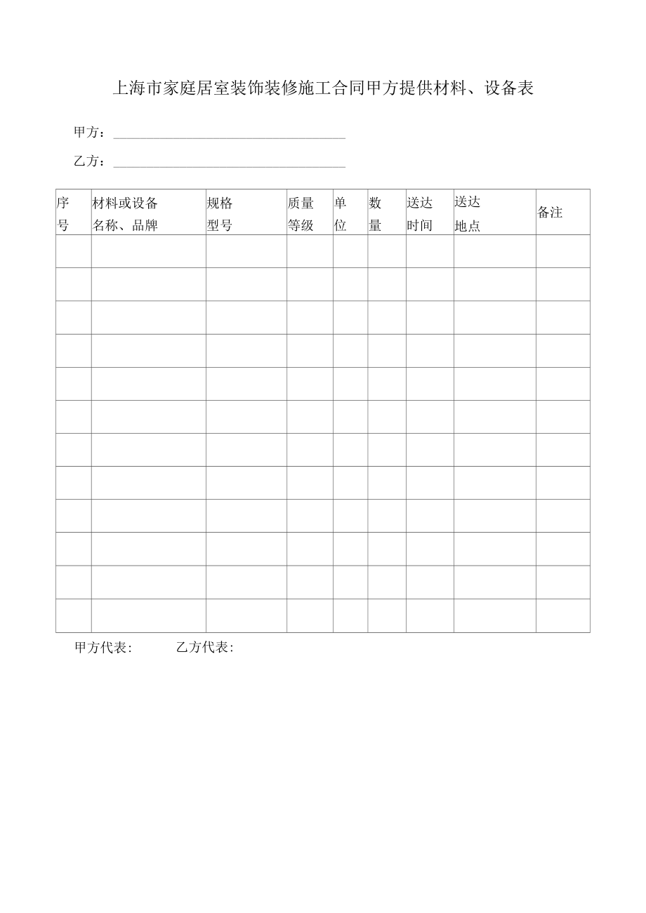 家庭居室装饰装修施工甲方提供材料、设备表.docx_第1页