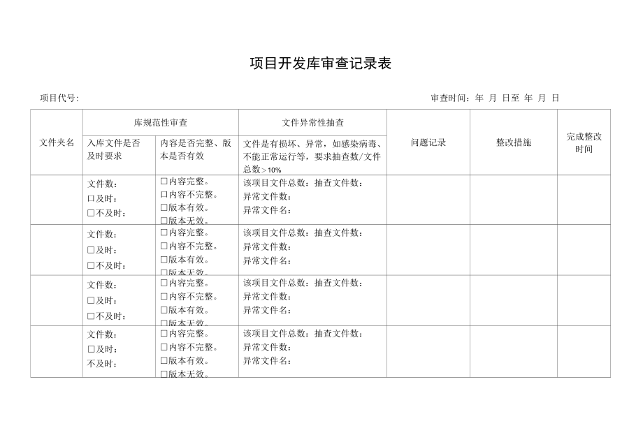 项目管理-项目三库开发库审计记录表.docx_第1页