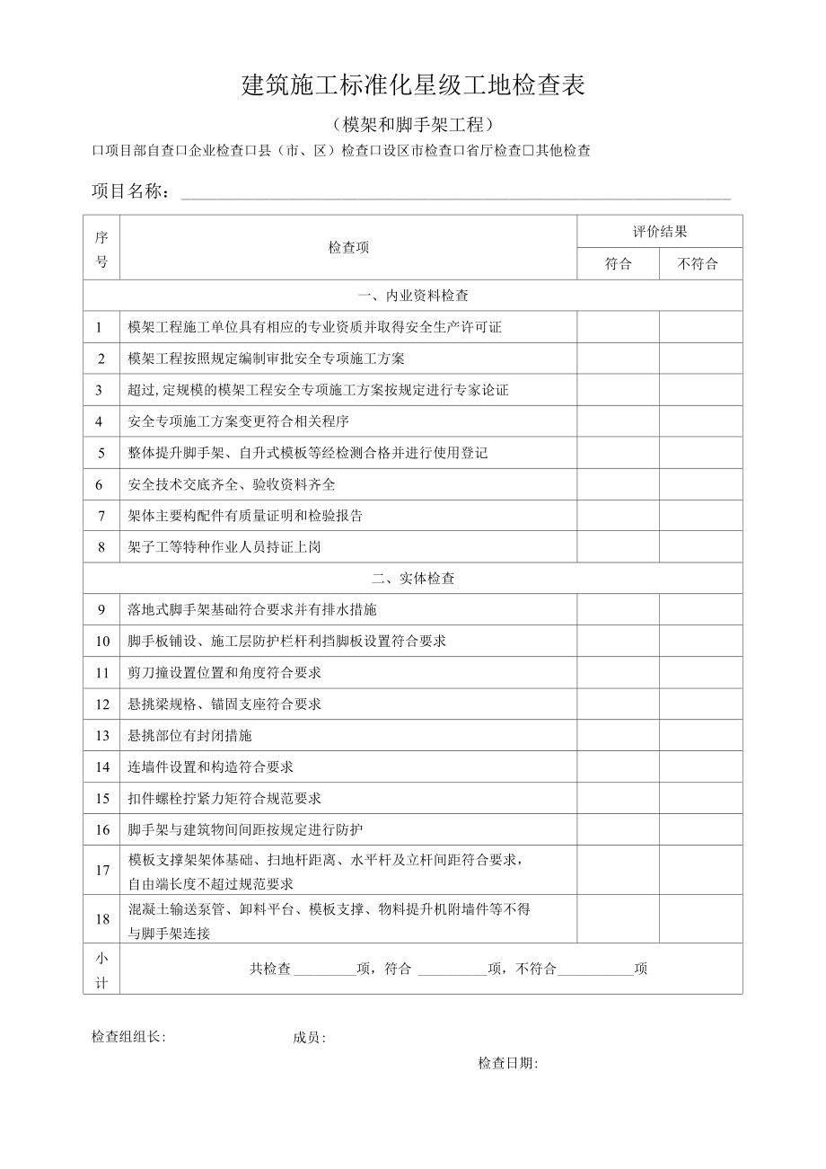 建筑施工标准化星级工地检查表（模架和脚手架工程）.docx_第1页