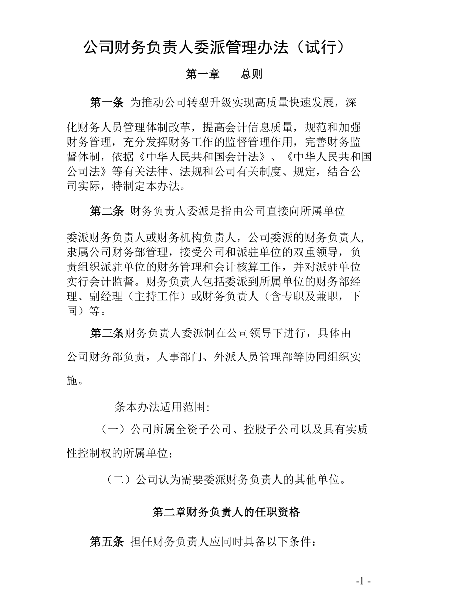 公司财务负责人委派管理办法（含附件表格）.docx_第1页