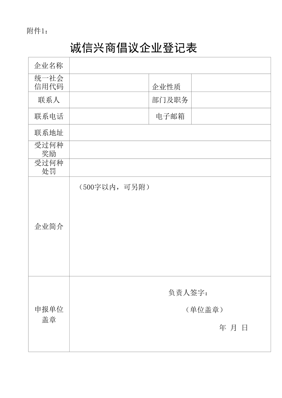 诚信兴商倡议企业登记表、典型案例申报推荐表、商务领域信用应用场景案例征集申报推荐表.docx_第1页