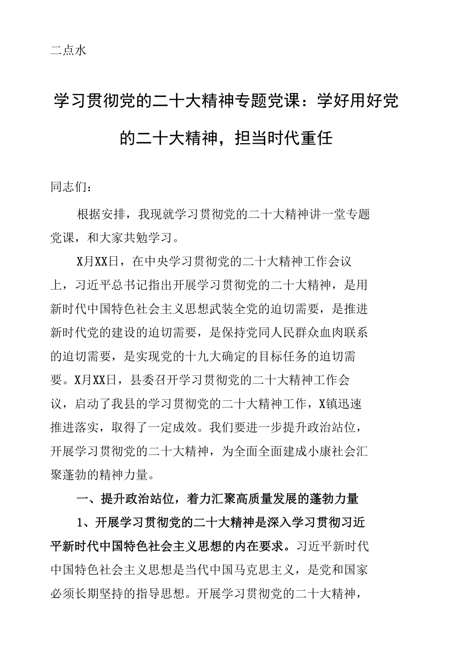 学习贯彻党的二十大精神专题党课：学好用好党的二十大精神担当时代重任 (2).docx_第1页