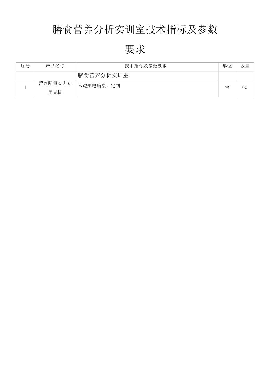 膳食营养分析实训室技术指标及参数要求.docx_第1页