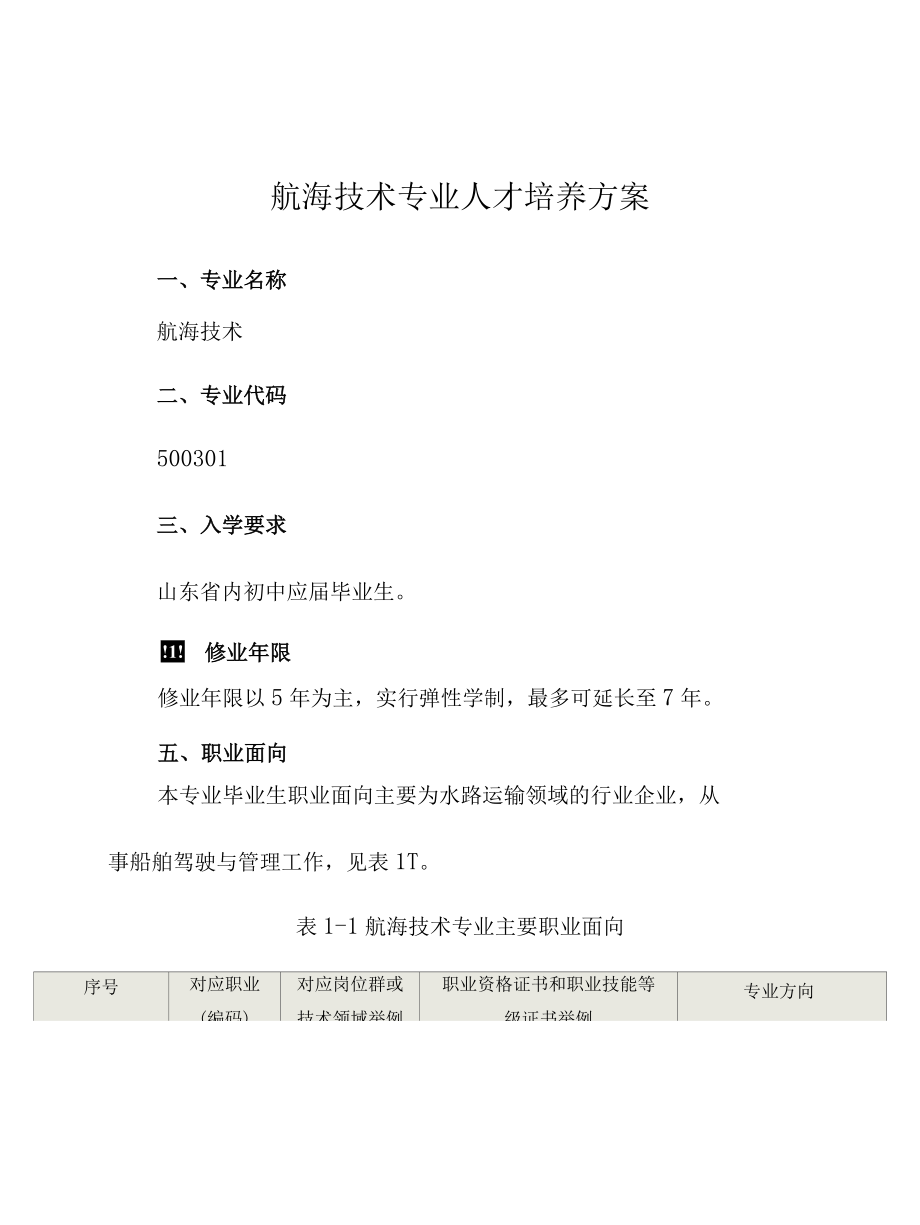 航海技术专业人才培养方案（高职）（五年制高职）.docx_第1页