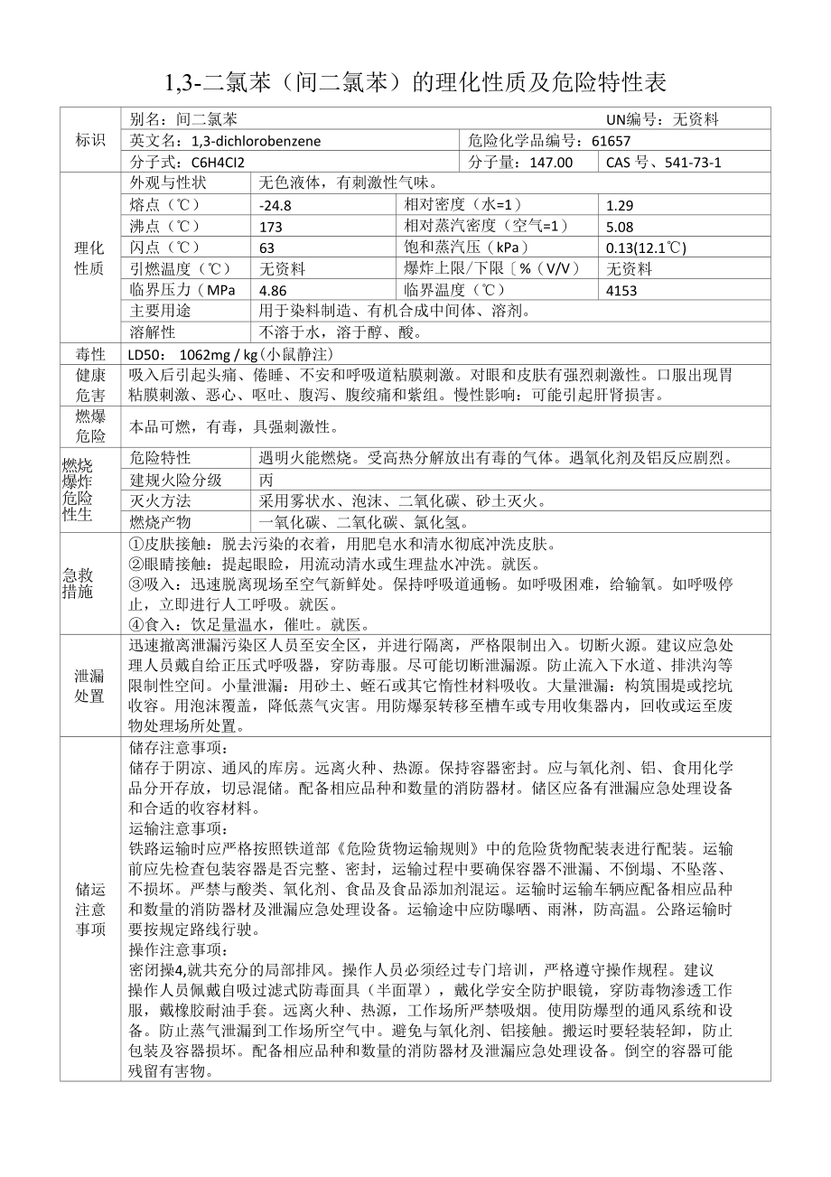 1,3-二氯苯（间二氯苯）的理化性质及危险特性表.docx_第1页