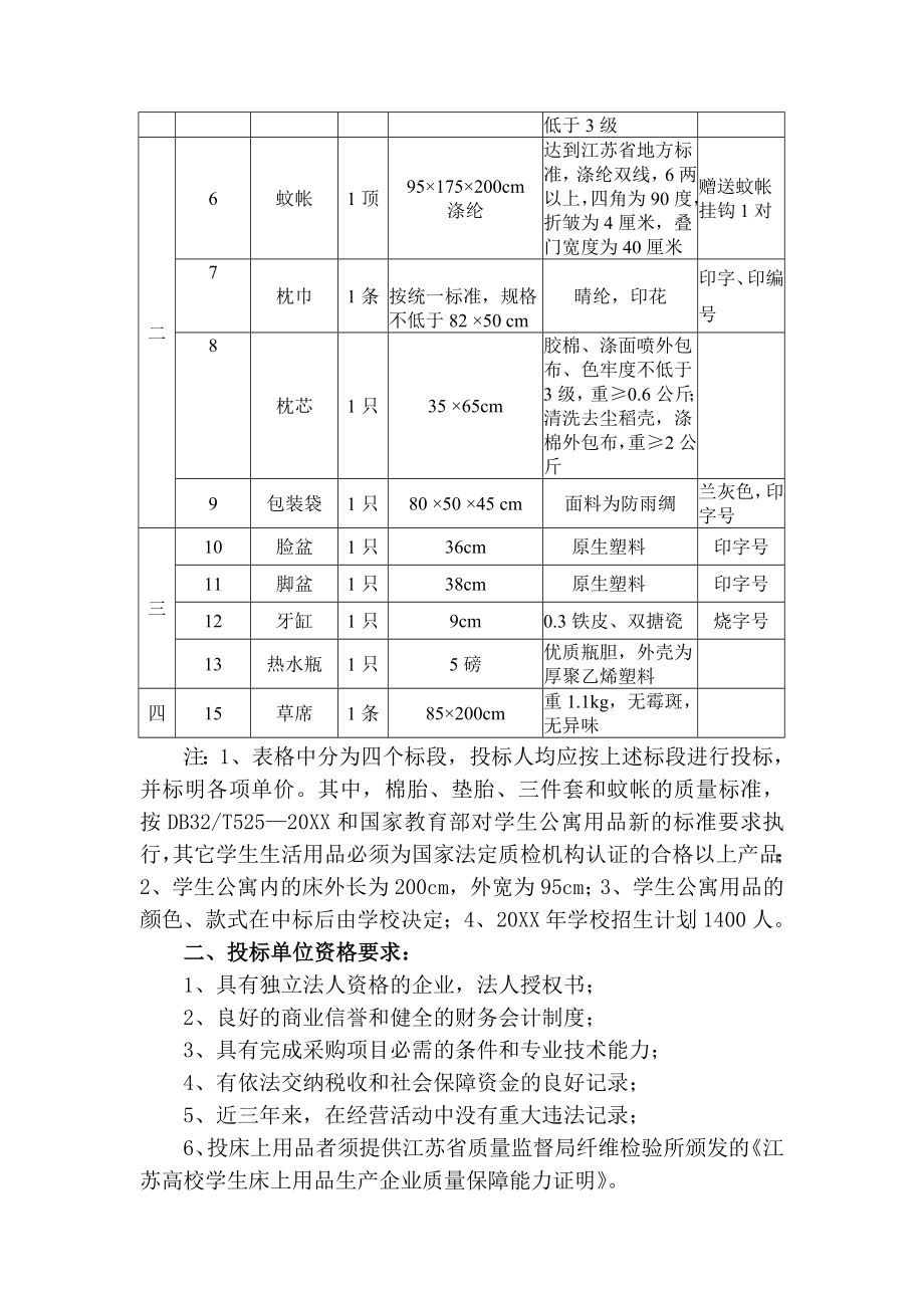 招标投标-XXXX年学生公寓用品招标公告江苏省徐州医药高等 精品.doc_第2页