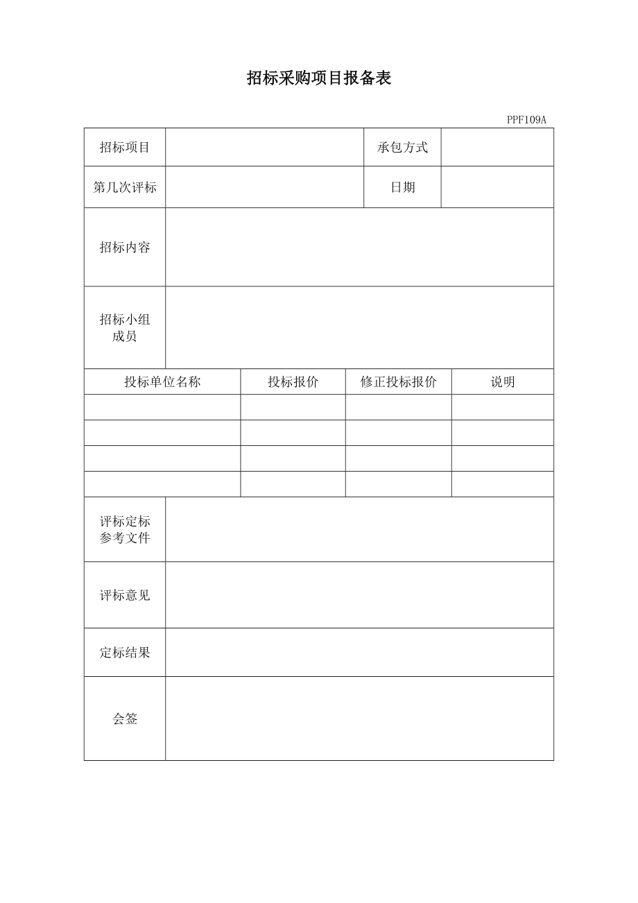 招标投标-PPF109招标采购项目报备表 精品.doc_第1页