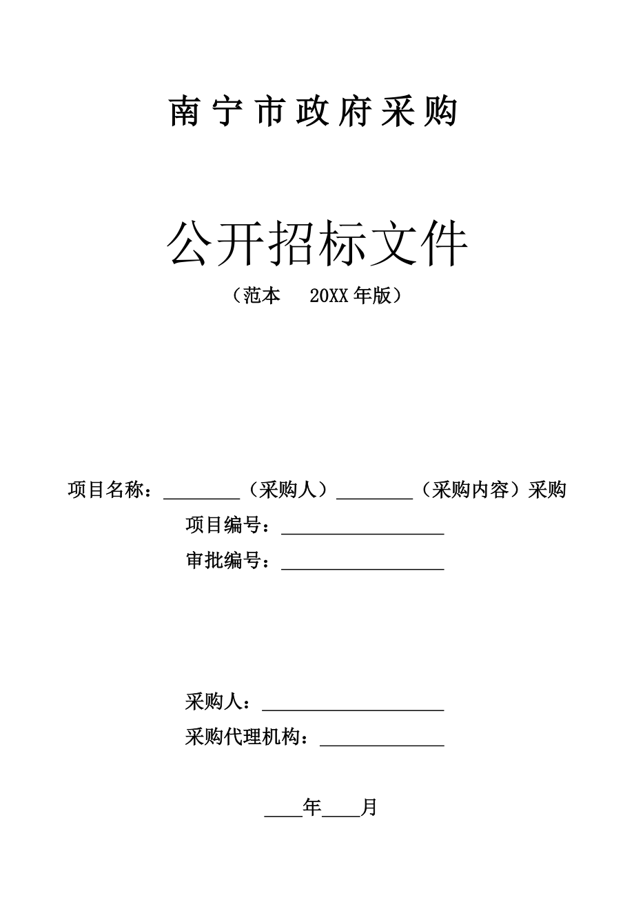 招标投标-南宁市政府采购公开招标文件sai1072 精品.doc_第1页