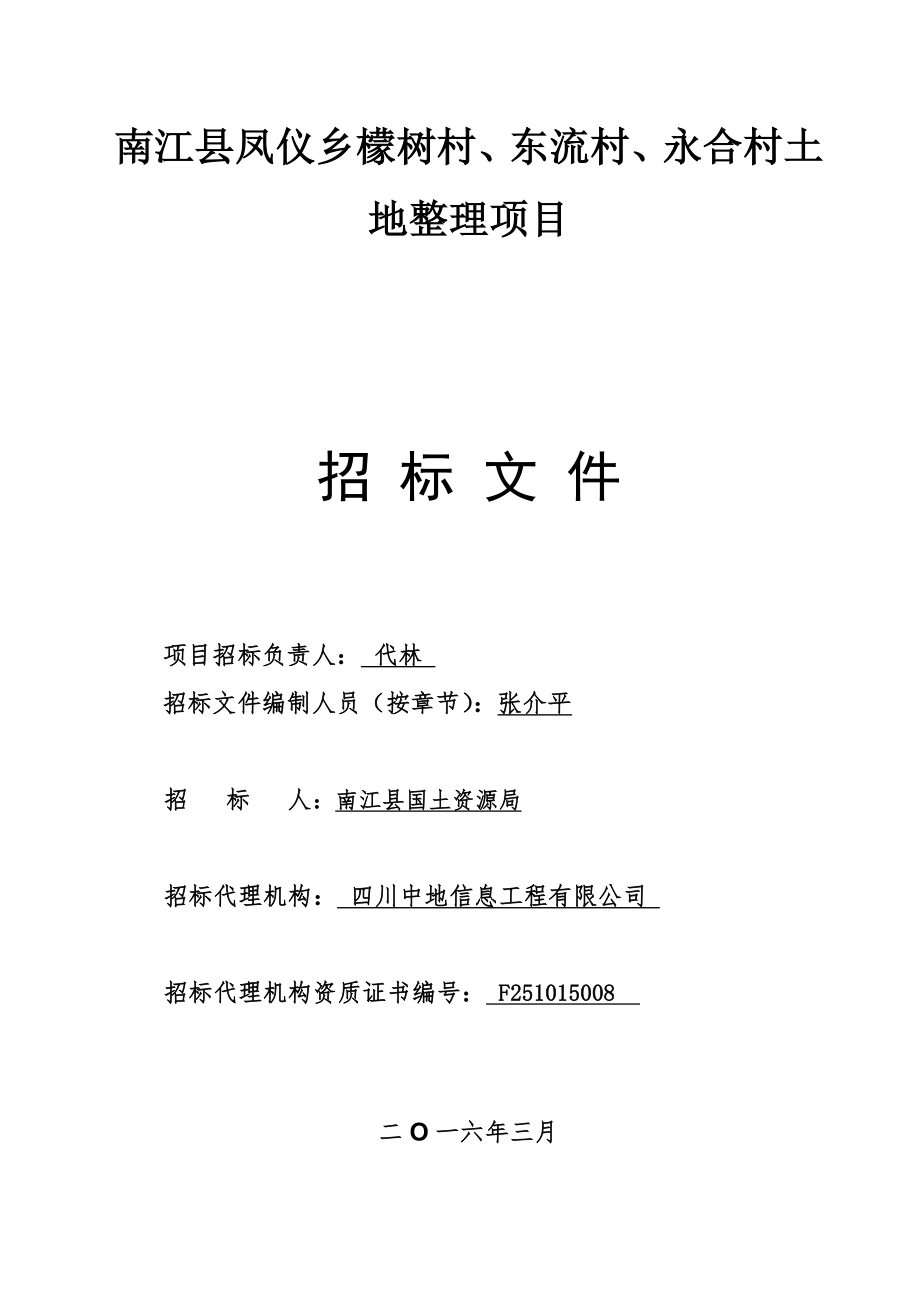 招标投标-南江县凤仪乡土地整理项目招标文件上网版 精品.doc_第1页