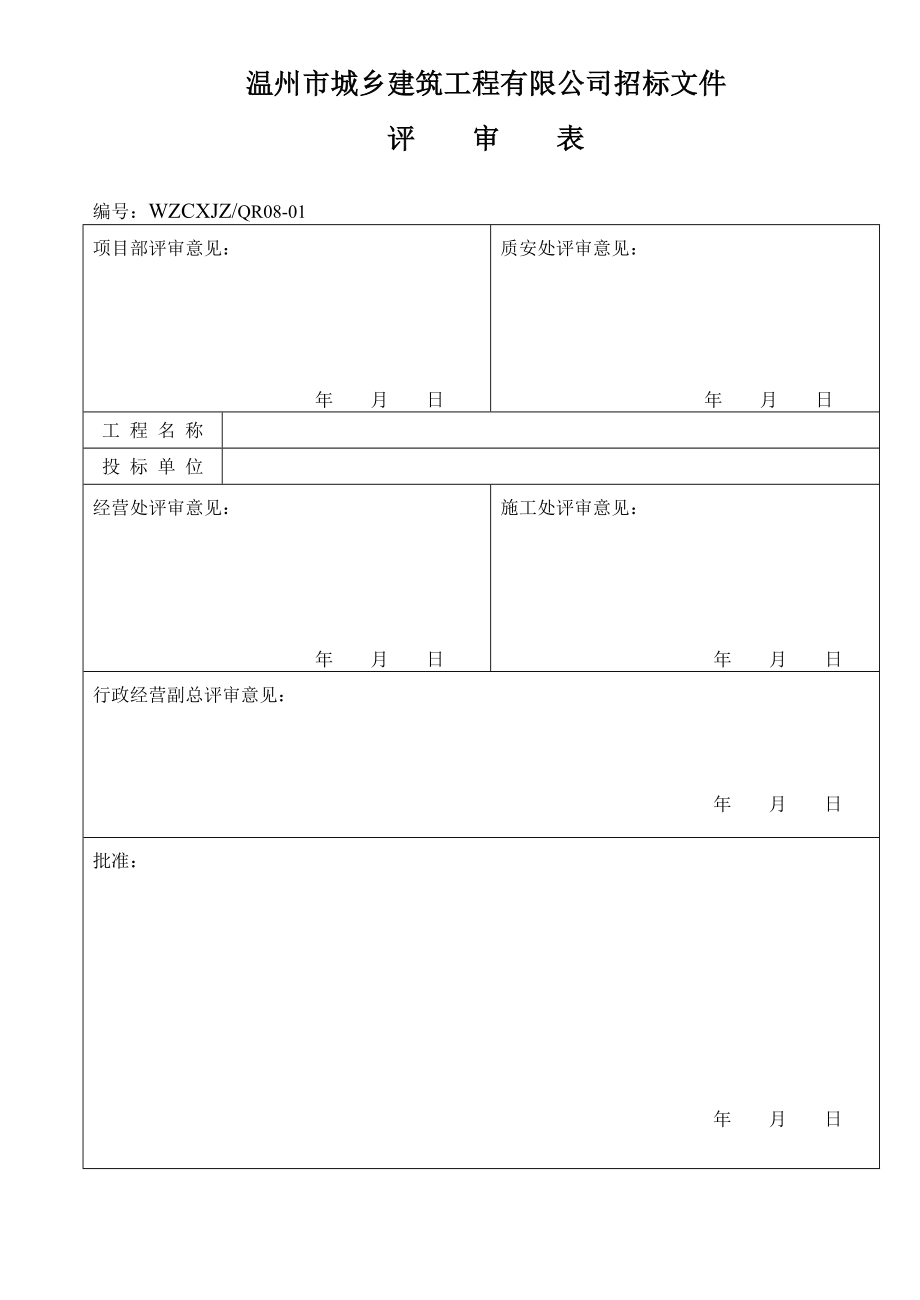 招标投标-公司招标文件评审表 精品.doc_第1页