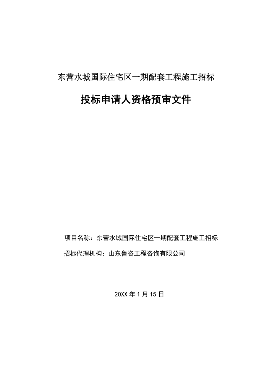 招标投标-东营水城国际住宅区一期配套工程施工招标投标申请人资格预审文 精品.doc_第1页