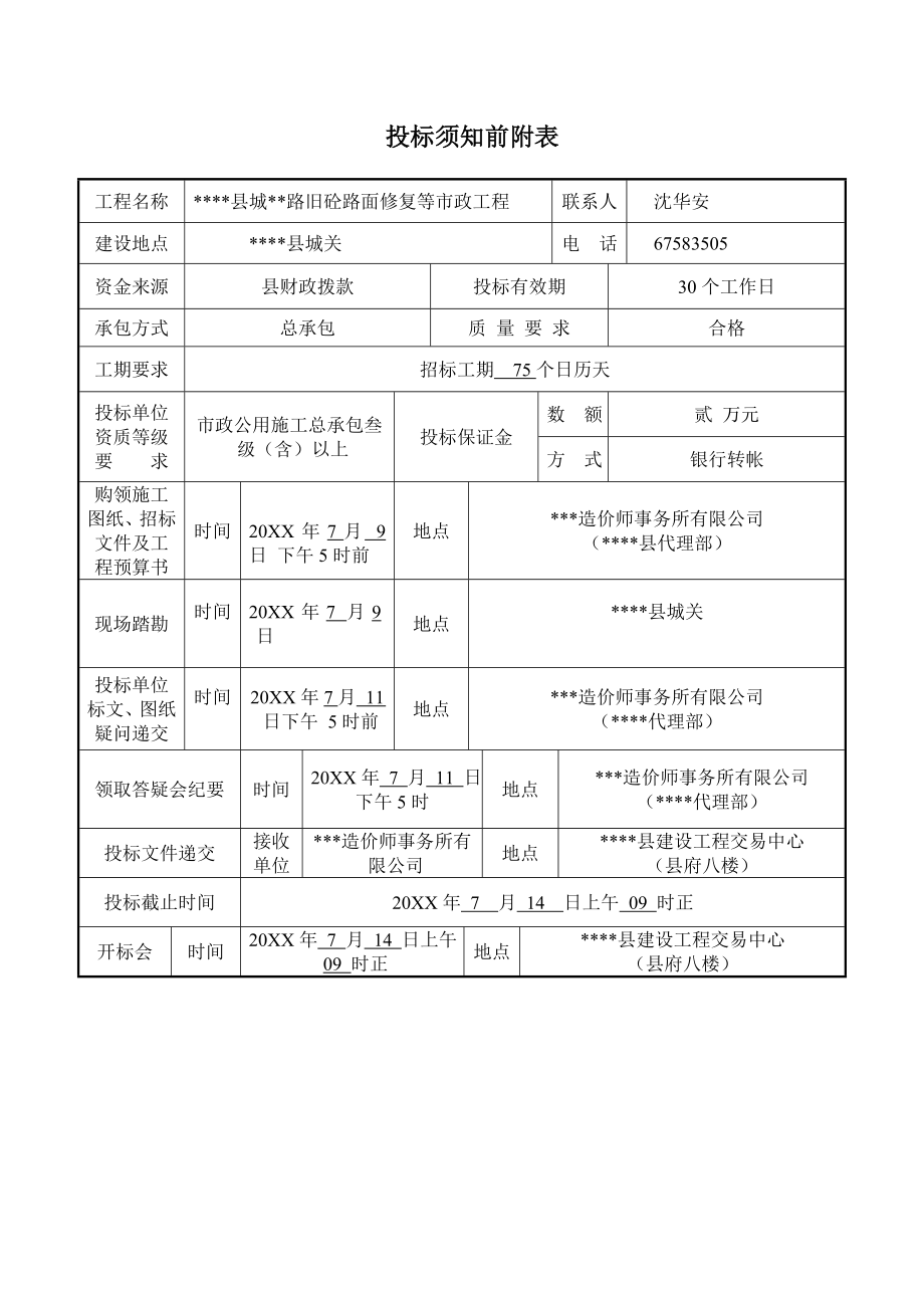 招标投标-县城泰景路旧砼路面修复招标文件 精品.doc_第2页