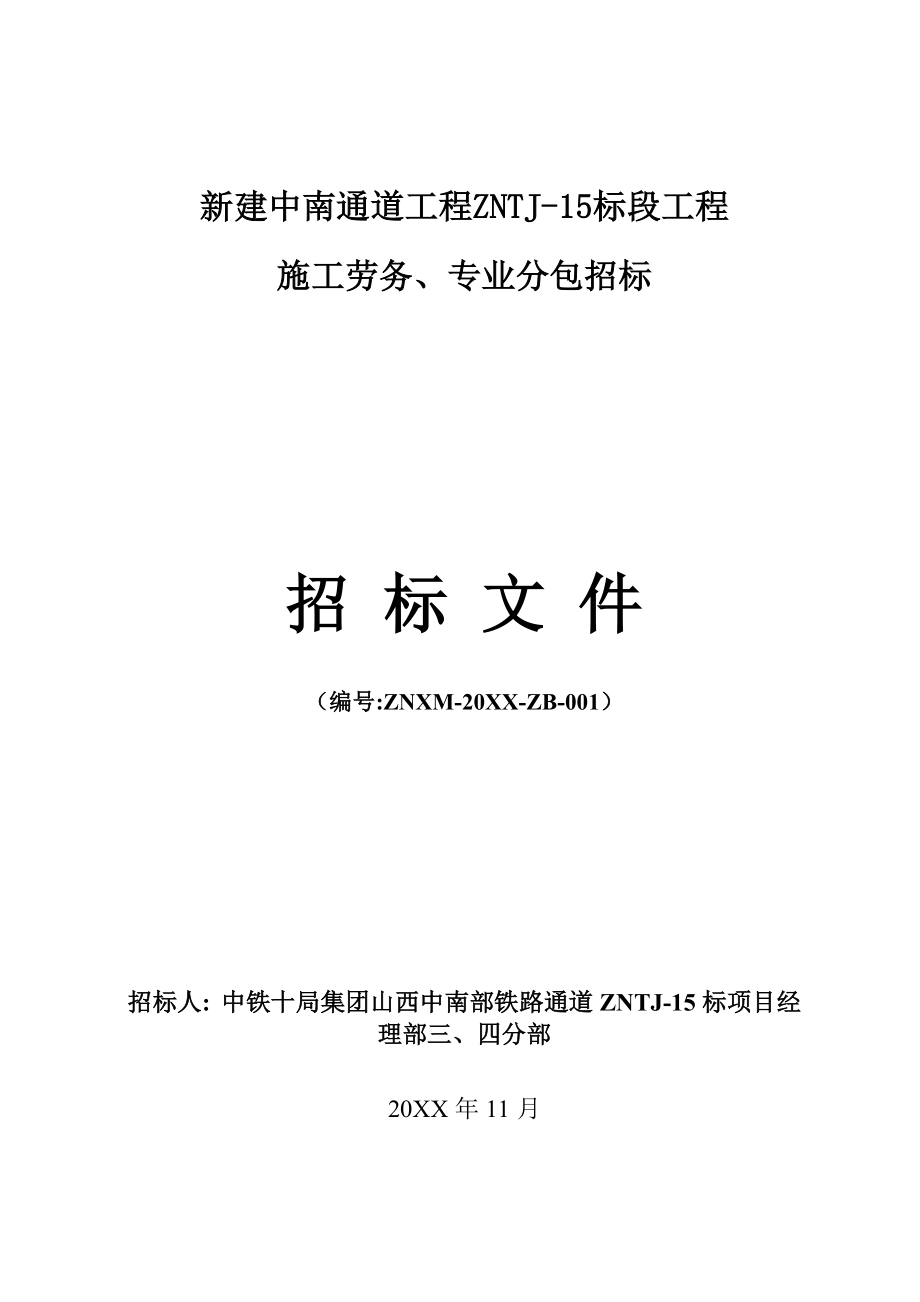 招标投标-中南通道项目施工劳务、专业分包招标文件 精品.doc_第1页