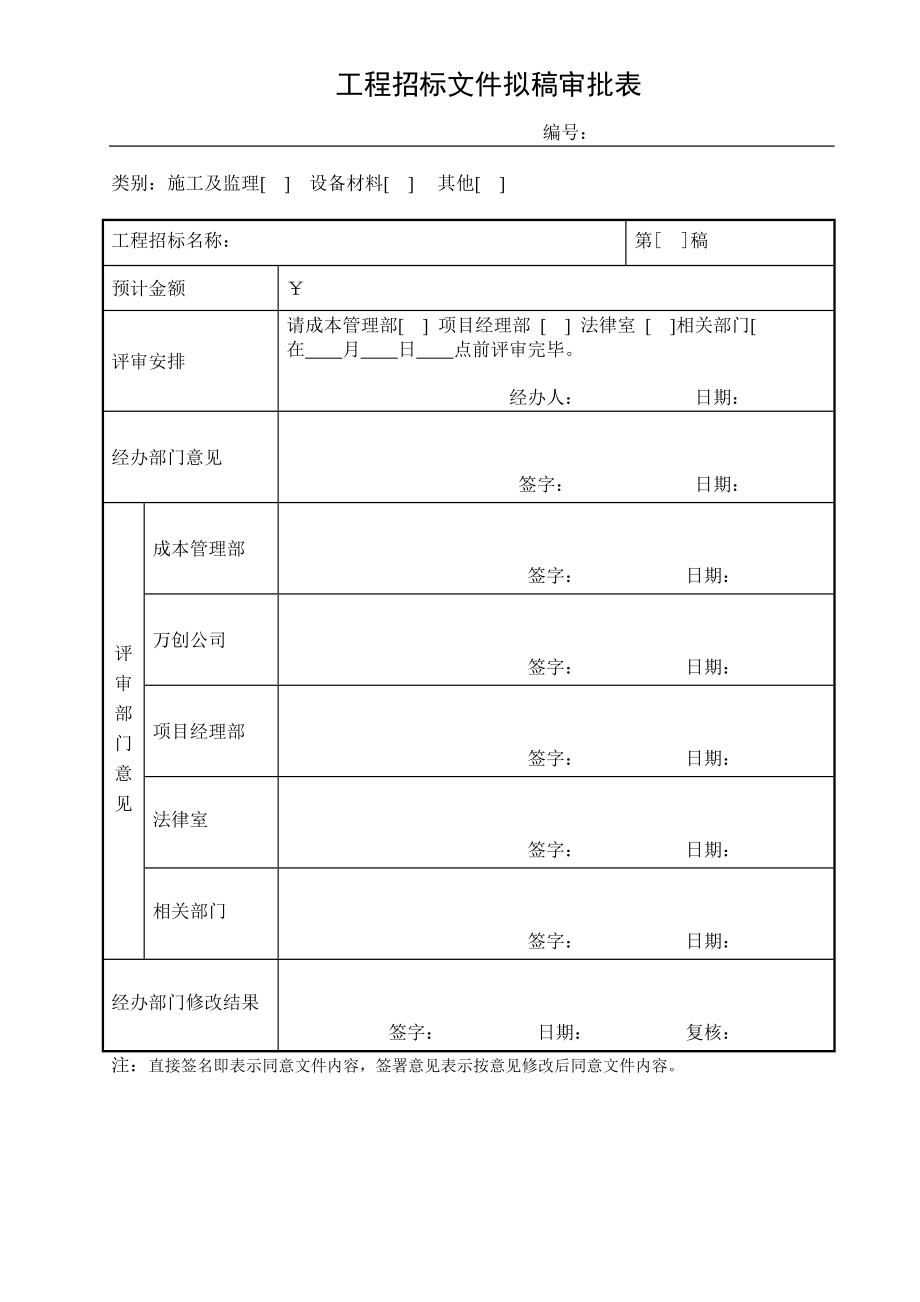 招标投标-工程招标文件审批表 精品.doc_第1页