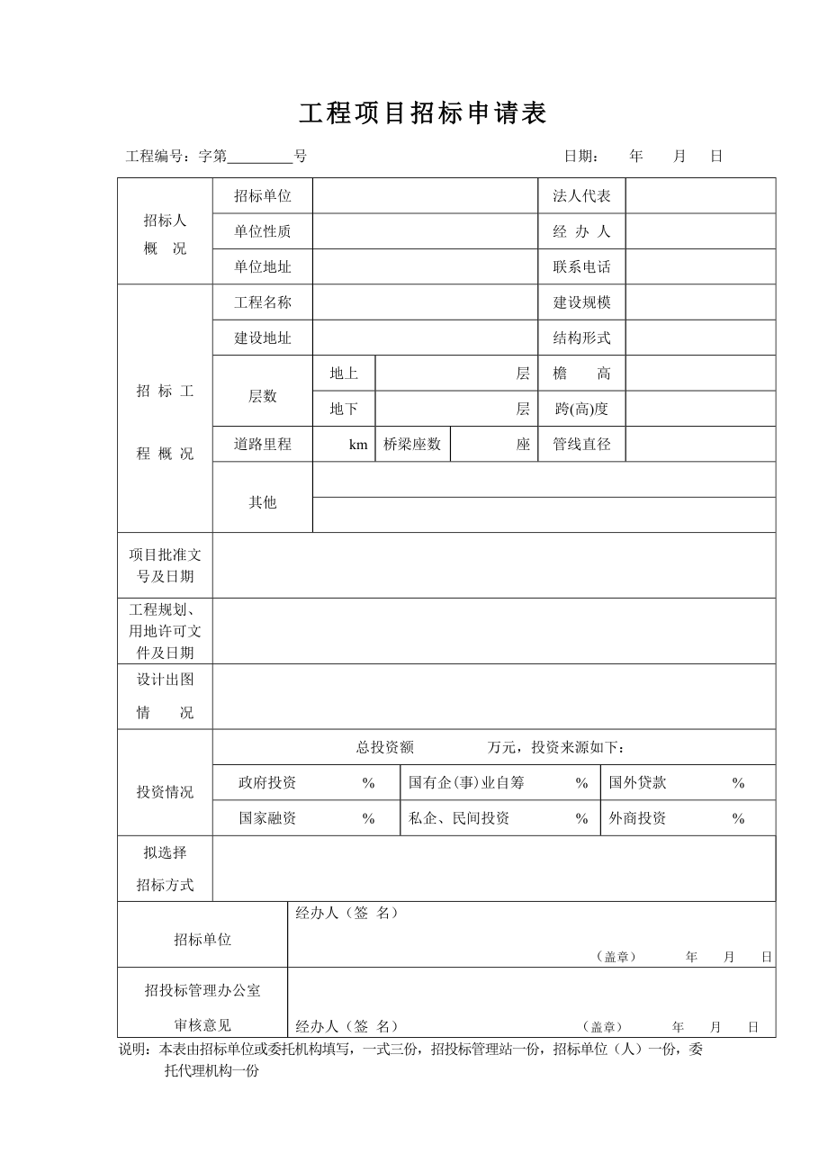 招标投标-工程项目招标申请表 精品.doc_第1页