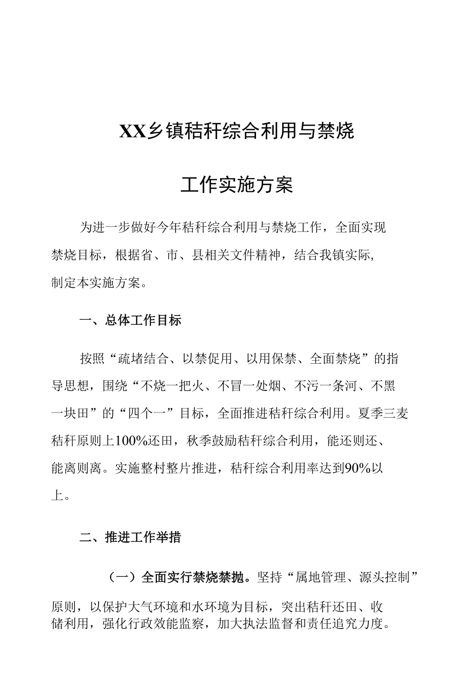 XX乡镇秸秆综合利用与禁烧工作实施方案.docx_第1页