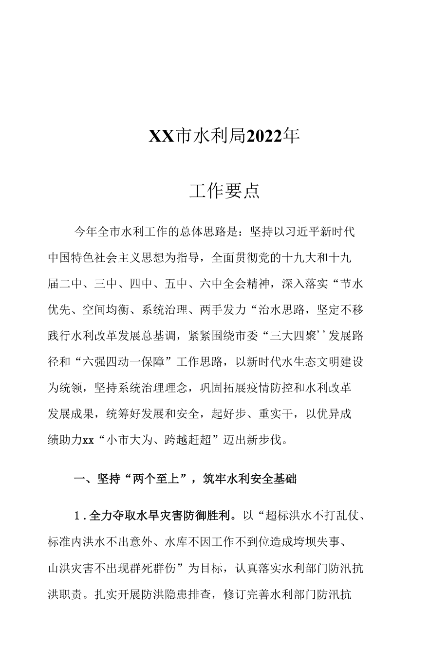 XX市水利局2022年工作要点.docx_第1页