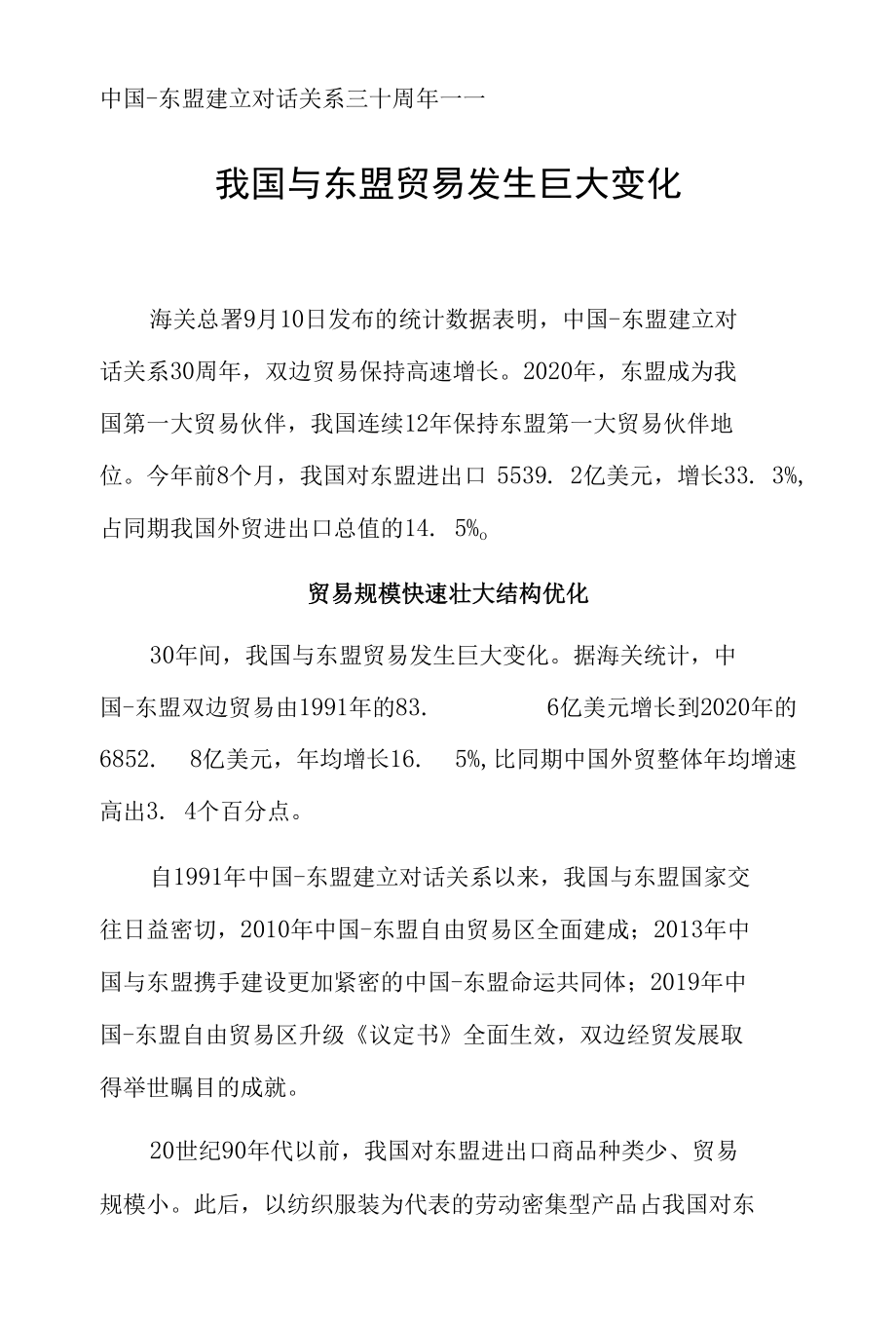 中国-东盟建立对话关系三十周年——我国与东盟贸易发生巨大变化.docx_第1页