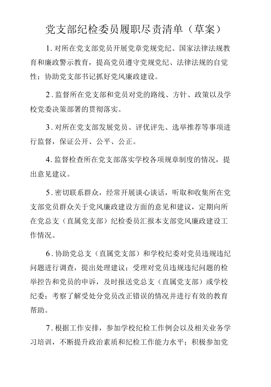 党支部纪检委员履职尽责清单(草案).docx_第1页