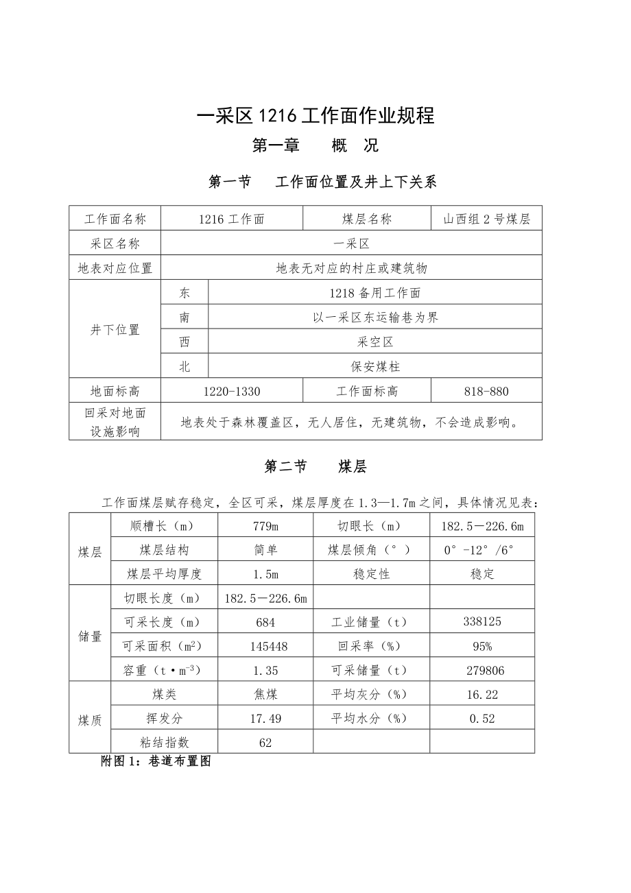 管理制度-一采区1216工作面作业规程修改中 精品.doc_第1页