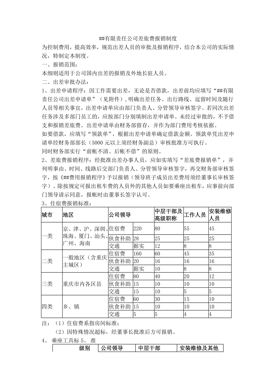 管理制度-有限责任公司差旅费报销制度 精品001.doc_第1页