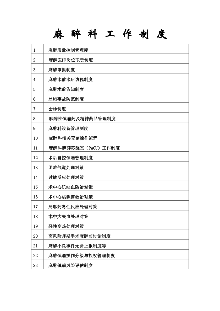 管理制度-麻醉科工作制度大全整理版本 精品.doc_第1页