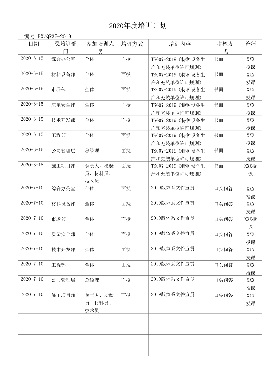 2020~2021年特种设备安装单位人员培训计划及实施记录汇总.docx_第3页