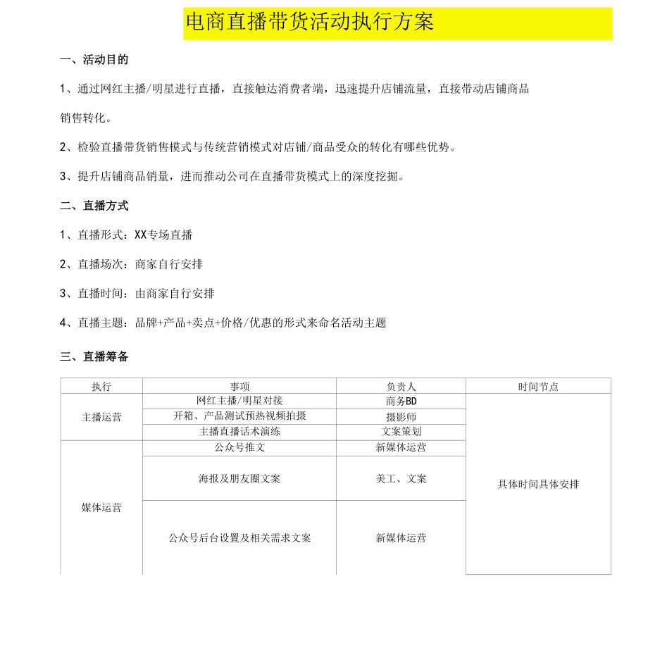 00电商直播网红直播带货活动执行方案行内人士起草标准版.docx_第1页