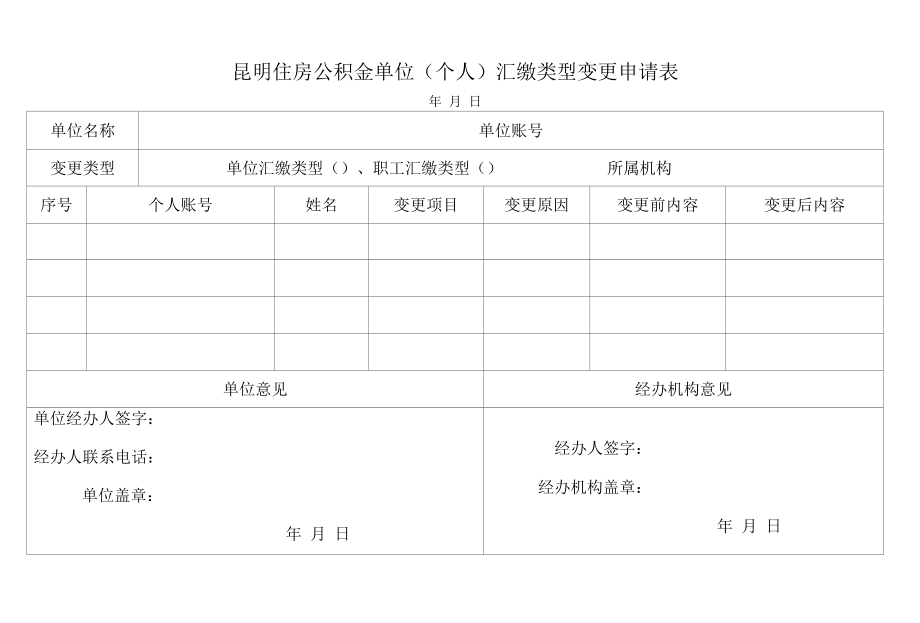 昆明住房公积金单位（个人）汇缴类型变更申请书.docx_第1页