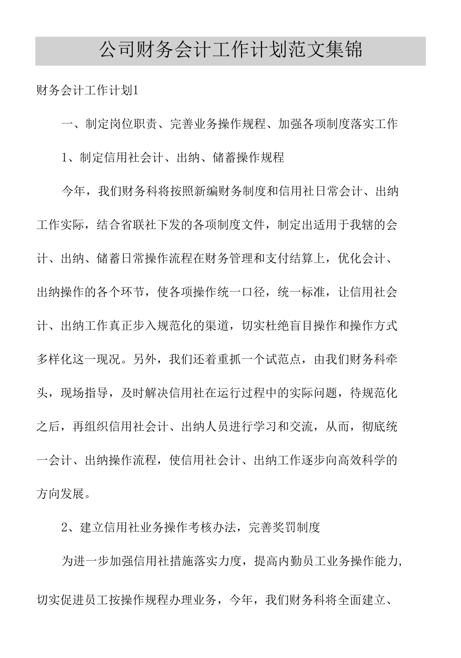 公司财务会计工作计划范文集锦.docx_第1页