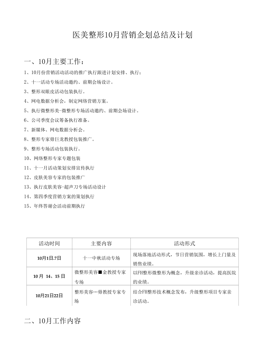 医美整形10月营销企划总结计划.docx_第1页