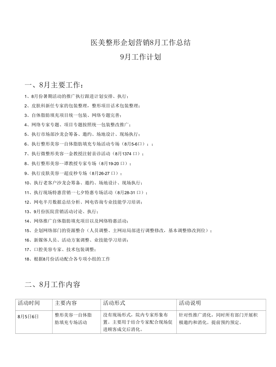 医美整形企划营销8月工作总结.docx_第1页