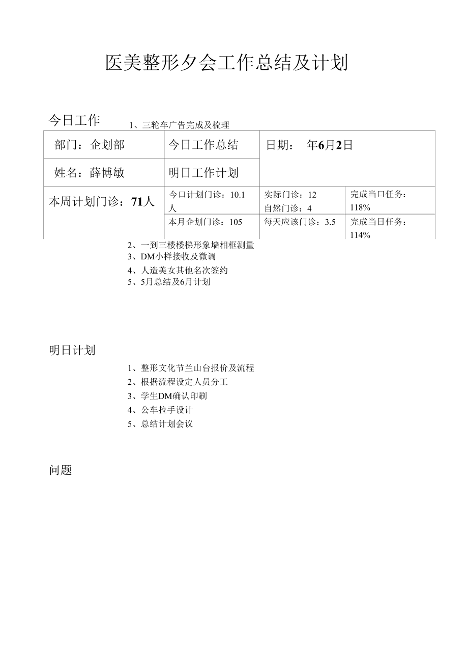 医美整形企划夕会工作总结模板.docx_第1页