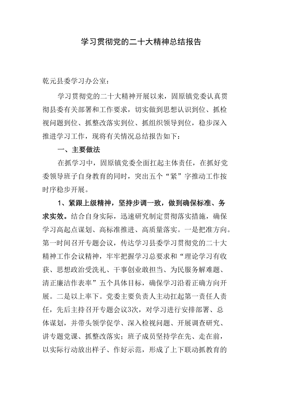 学习贯彻党的二十大精神总结报告.docx_第1页