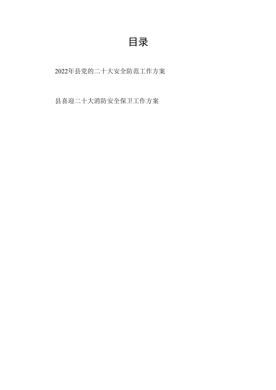 2022年县喜迎党的二十大安全防范工作方案和消防安全保卫工作方案(1).docx_第1页