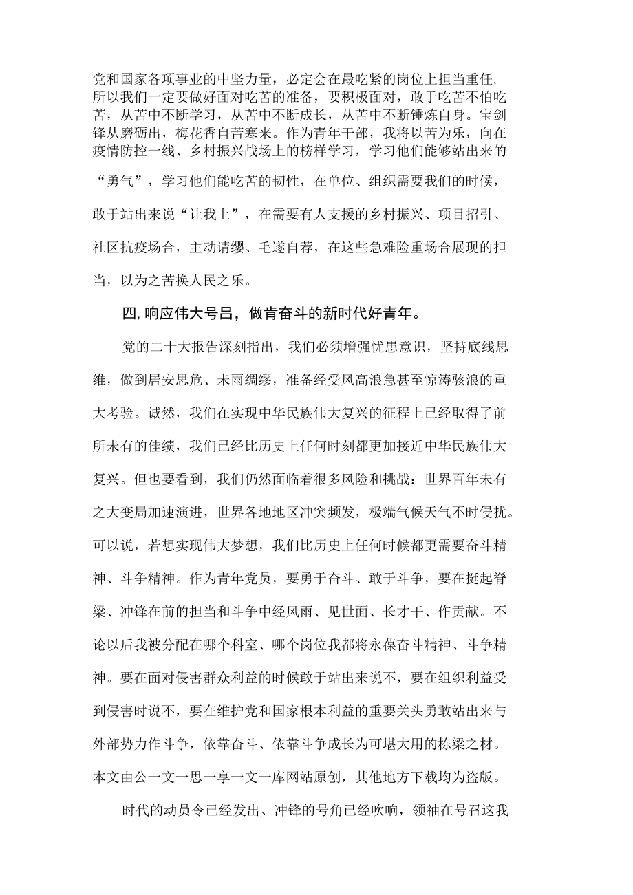 （2篇）青年党员干部学习党的二十次大会精神研讨心得体会.docx_第3页