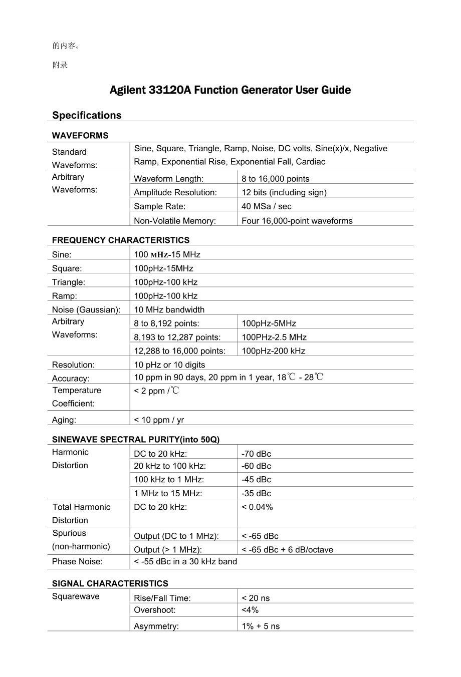 安捷伦函数信号发生器Agilent33120A的性能与使用说明.docx_第2页