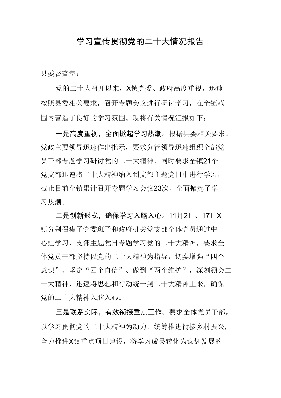 学习宣传贯彻党的二十大情况报告.docx_第1页