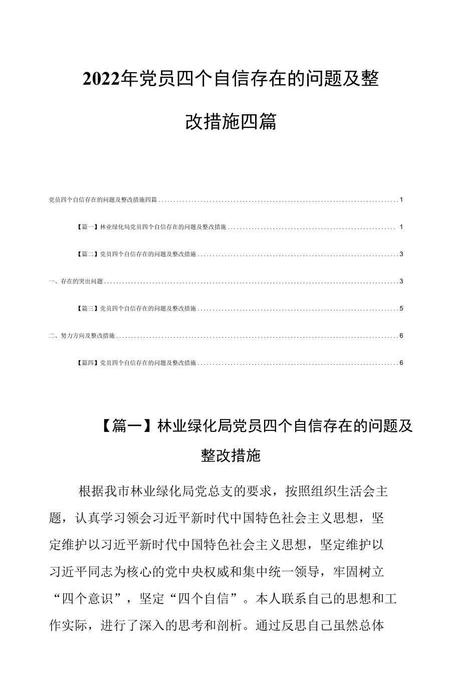 2022年党员四个自信存在的问题及整改措施四篇.docx_第1页