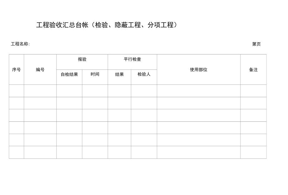 工程验收汇总台帐（检验、隐蔽工程、分项工程）.docx_第1页