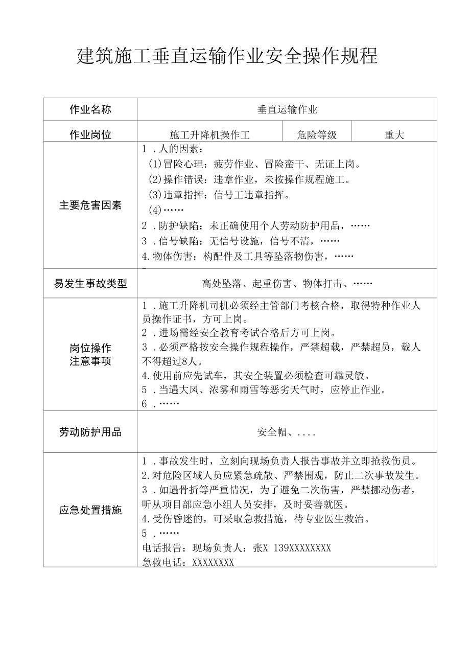 建筑施工垂直运输作业安全操作规程.docx_第1页