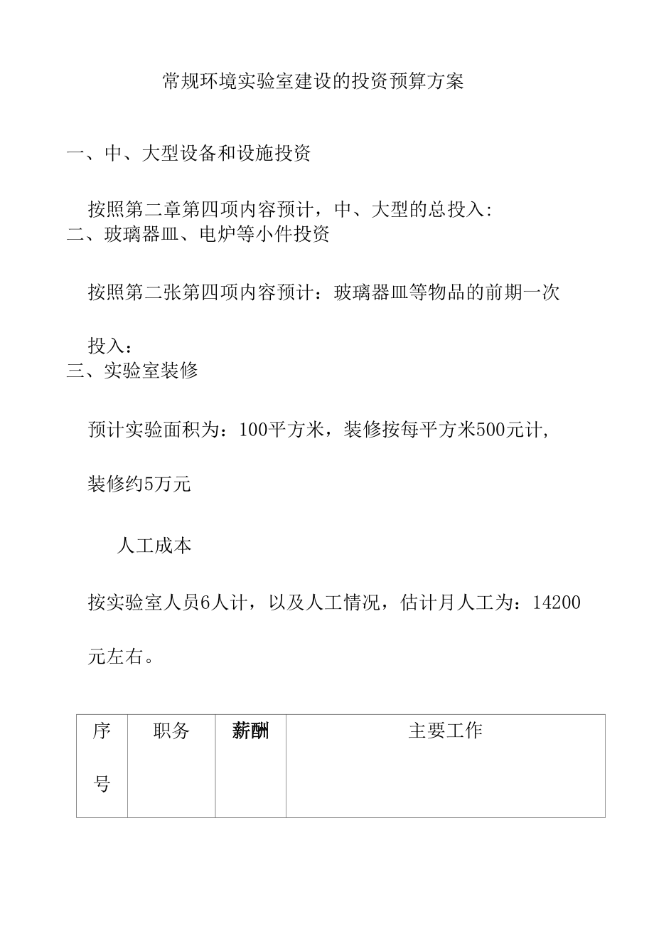 常规环境实验室建设的投资预算方案.docx_第1页