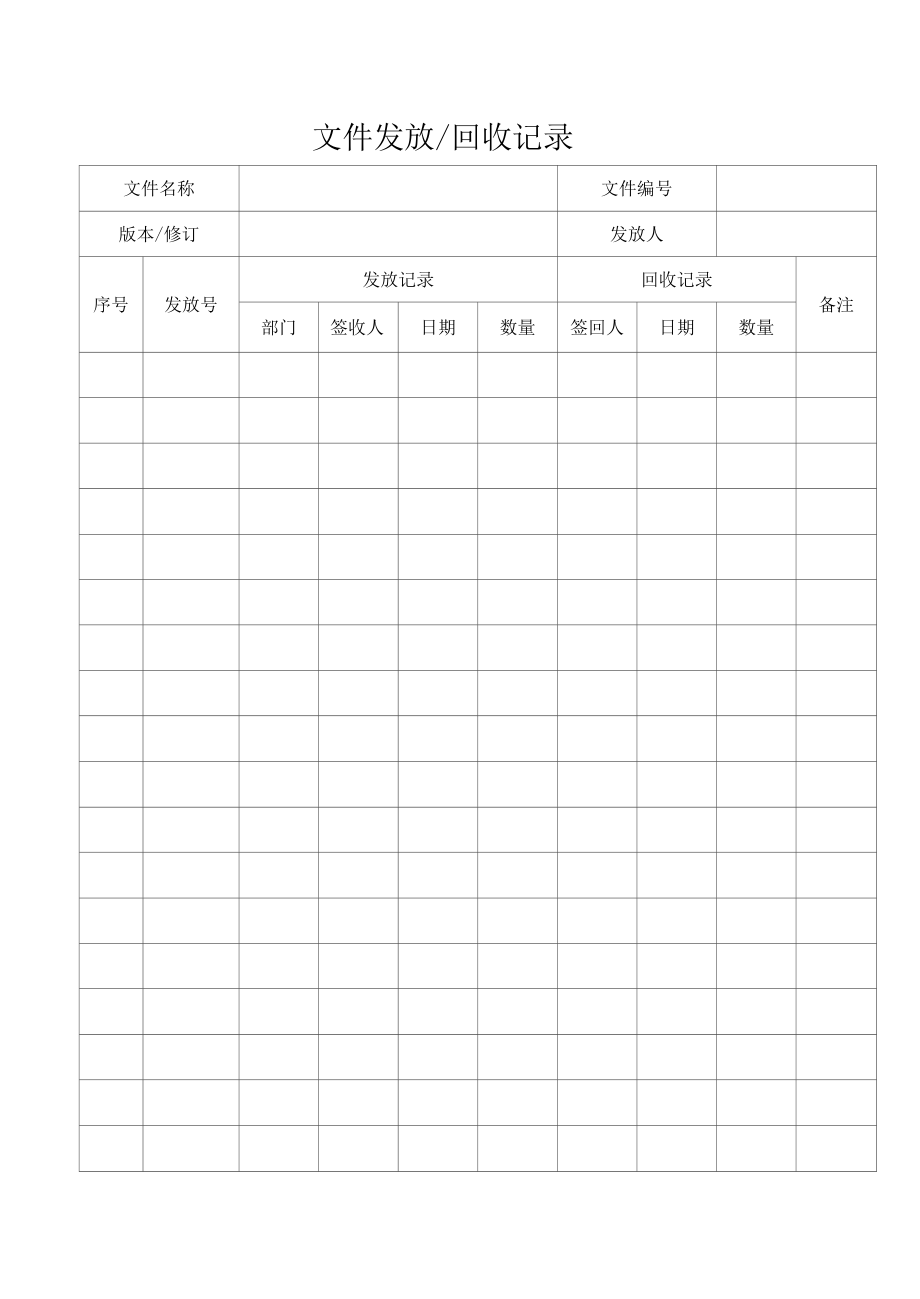 质量体系文件发放回收记录.docx_第1页