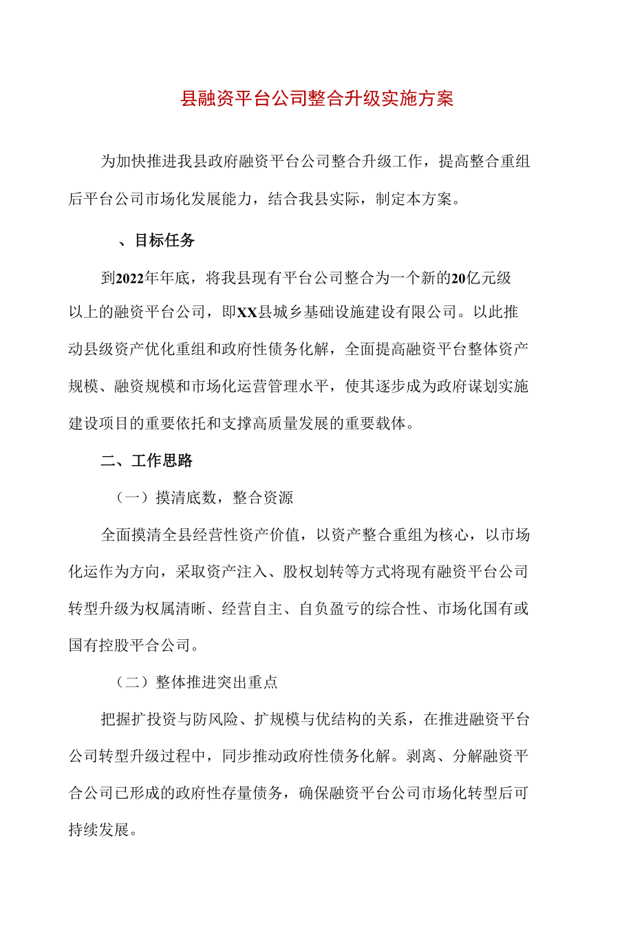 精编县融资平台公司整合升级实施方案.docx_第1页